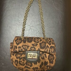 Leopard Print Chain Shoulder Bag - Gold Chain